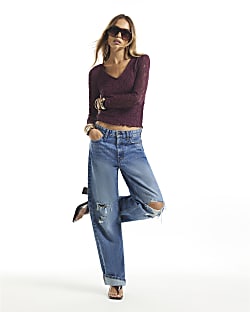 Purple Lace V Neck Top