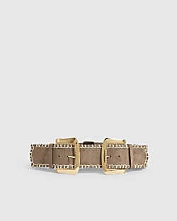 Beige Faux Suede Chunky Belt