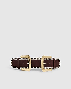Burgundy Faux Suede Chunky Belt