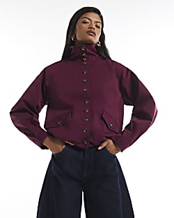 Burgundy Button Detail Crop Trench Coat