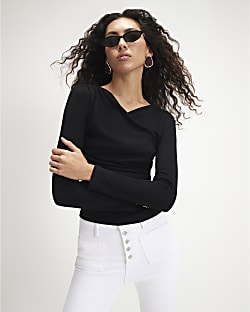 Black Long Sleeve Wrap Top