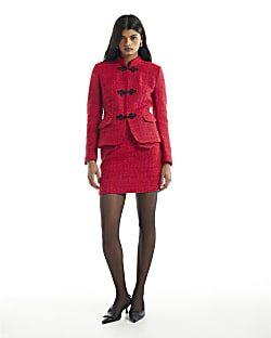 Red Boucle Pocket Mini Skirt