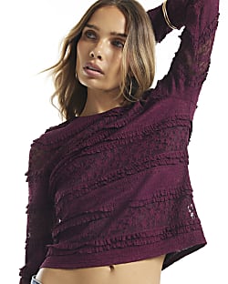 Burgundy Ruffle Textured Lace Top