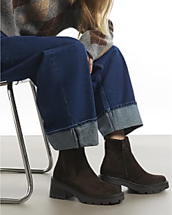 Brown Faux Suede Chunky Cleated Chelsea Boots