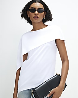White Asymmetric Cape T-Shirt