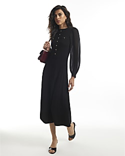 Black Chiffon Pointelle Maxi Dress