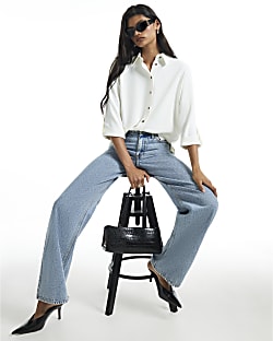 Cream Turnback Sleeve Shirt