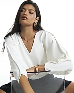 Cream V Neck Batwing Top