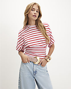 Pink Stripe Cotton Kimono T-Shirt