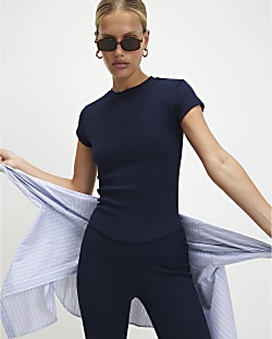 Navy Fitted Ribbed T-Shirt