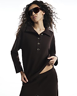 Brown Cosy Funnel Neck Sweatshirt