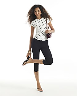 White Polka Dot Fitted Rib Baby Tee T-Shirt