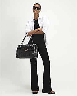 Black Rib Flare Leggings