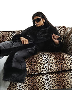 Black Faux Fur Collar Padded Coat