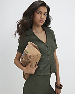Khaki Short Sleeve Textured Shirt