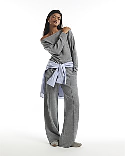 Grey Cosy Marl Wide Leg Trousers