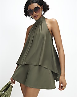Khaki Halter Neck Playsuit