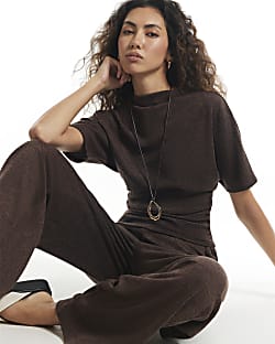 Brown Two Tone High Neck Top