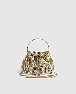 Gold Pearl Mesh Droplet Clutch Bag