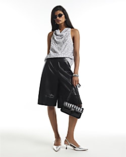 Silver Embellished Cowl Neck Top