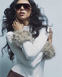 Cream Knit Faux Fur Cuff Jumper