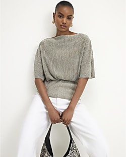 Khaki Plisse Batwing Top