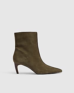 Khaki Suede Centre Seam Ankle Boots