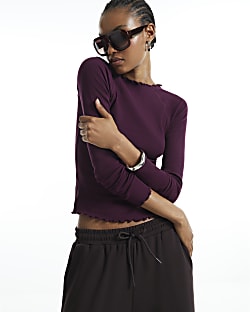 Burgundy Rib Lettuce Hem Top