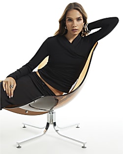 Black Long Sleeve Wrap Top