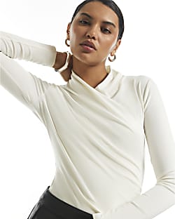 White Long Sleeve Wrap Top