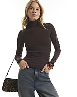 Brown Roll Neck Top