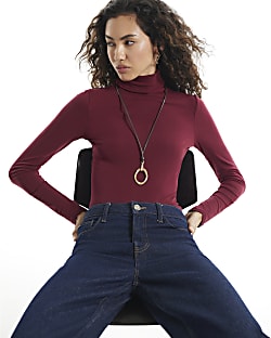 Burgundy Roll Neck Top