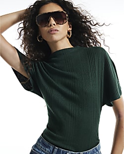 Green Rib Ruched T-Shirt