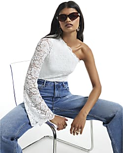 White One Shoulder Lace Bodysuit
