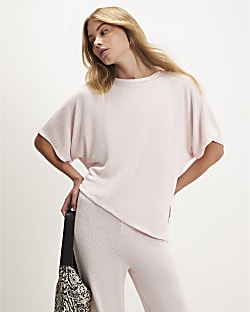 Pink Textured Asymmetric Hem Top