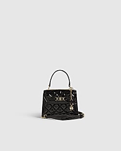 Black Quilted Mini Charm Tote Crossbody Bag