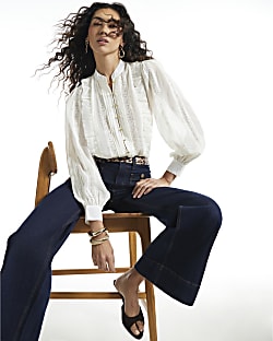 Cream Pintuck Ruffle Blouse