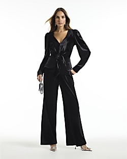Black Velvet Wide Leg Trousers