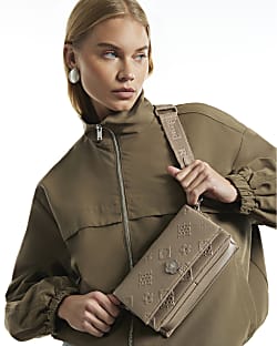 Beige Embossed Monogram Crossbody Bag