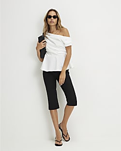 Cream Short Sleeve Drape Peplum Top
