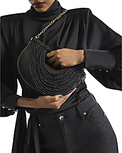 Black Diamante Tube Clutch Bag