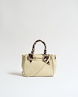Cream Small Lock Front Scarf Tote Bag