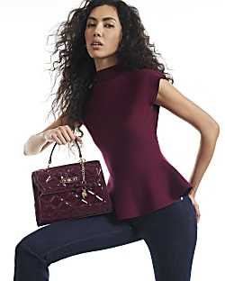 Burgundy Quilted Medium Charm Tote Bag