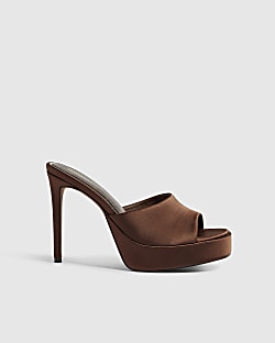 Brown Leopard Platform Mule Heeled Sandals