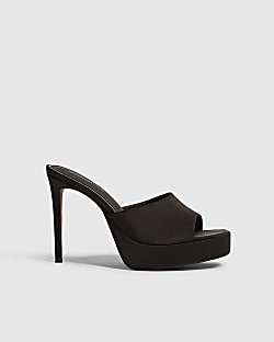 Black Platform Mule Heeled Sandals