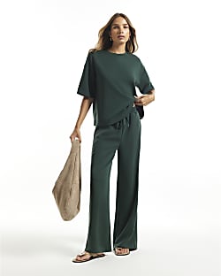 Green Premium Wide Leg Joggers
