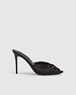 Black Gathered Mule Heeled Sandals