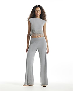 Grey Cosy Wide Leg Trousers