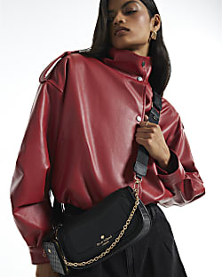 Black Scooped Embossed Crossbody Bag Set