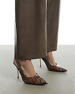 Brown Toe Cap Stiletto Slingback Court Heels